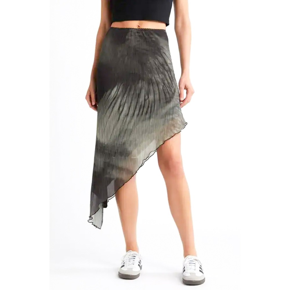 Topshop Skirt Size 2 Y2K Asymmetrical Pleated Lettuce Hem Sheer Layered Grunge